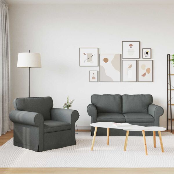 vidaXL S&oacute;fi 2 pcs D&ouml;kk gr&aacute; 155 x 82 x 80 cm d&uacute;kur