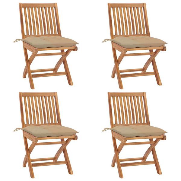 vidaXL Samfellanlegir gar&eth;st&oacute;lar me&eth; sessum 4 stk. gegnheill tekkvi&eth;ur