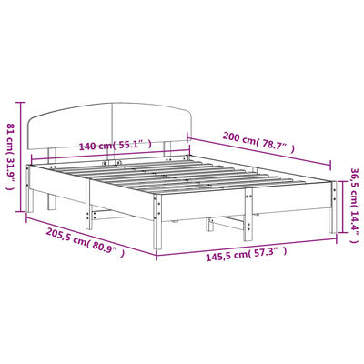 vidaXL Rúmgrind án Dýnu Hvít 140x200 cm Gegnheil Fura