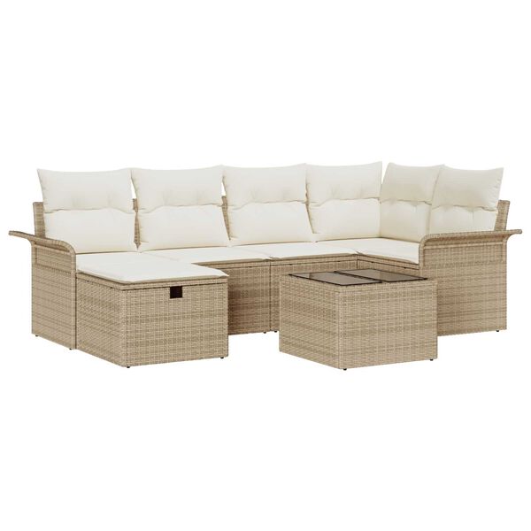 vidaXL Gar&eth;s&oacute;fa sett me&eth; p&uacute;&eth;i me&eth; geymslu 7 pcs Poly rattan