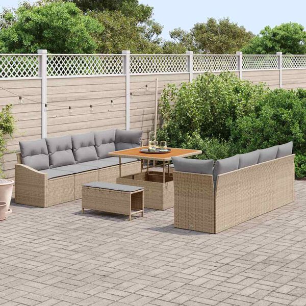 vidaXL Gar&eth;s&oacute;fa sett me&eth; p&uacute;&eth;i 11 pcs Drapplita&eth;ur Poly rattan
