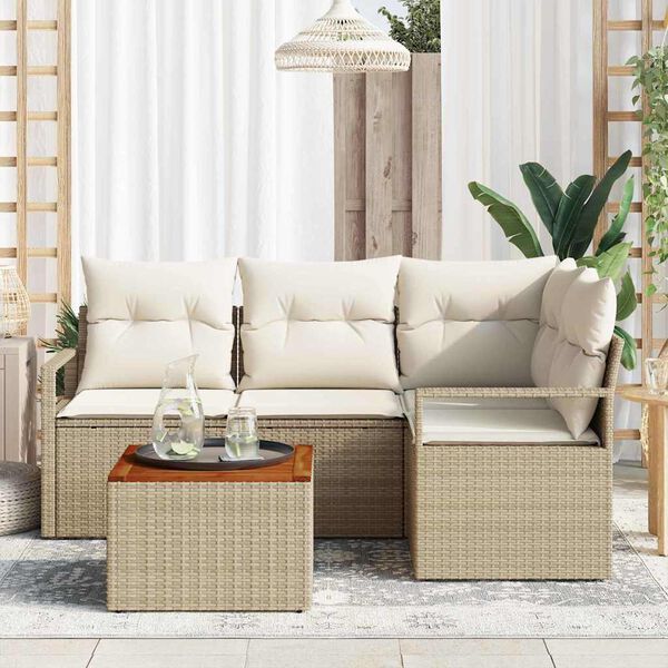 vidaXL Garðsófa sett með púði 5 pcs Drapplitaður Poly rattan