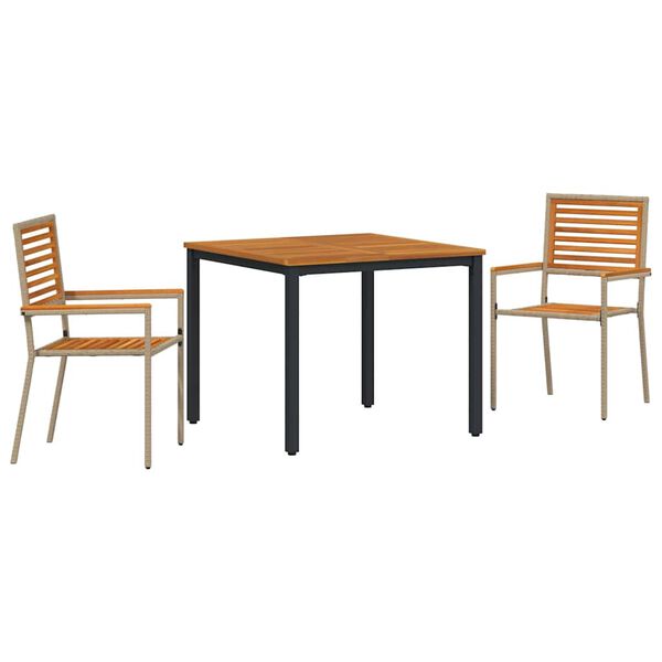 vidaXL Gar&eth;ur bor&eth;sett 3 pcs Beige og br&uacute;nn 90 x 90 x 75 cm p&oacute;l&yacute;rattan
