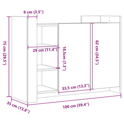 vidaXL Skenkur Sonoma Eik 100x35x75 cm Samsettur Viður