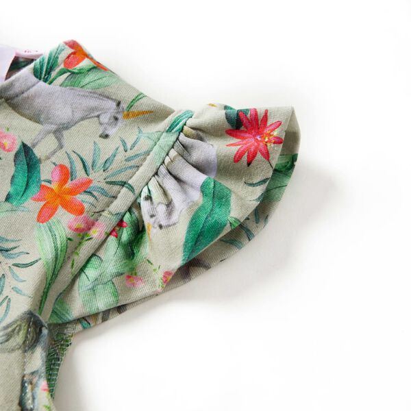 Krakkakjóll með pífuermum Kakílitur 140