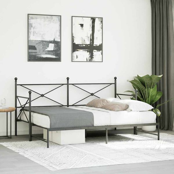 vidaXL Daybed me&eth; r&uacute;llu &aacute;n d&yacute;nu Svartur 75x190 cm St&aacute;l