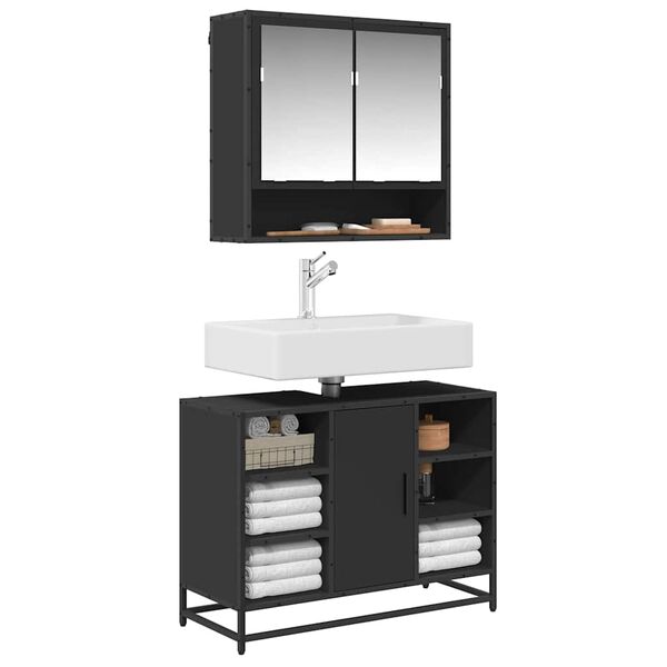 vidaXL Ba&eth;herbergisvasksk&aacute;pur Svartur 80x33x60 cm Samsettur Vi&eth;ur