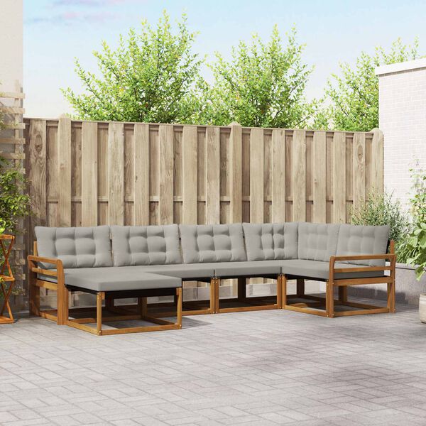 vidaXL &Uacute;ti s&oacute;fasett 6 pcs N&aacute;tt&uacute;rulegt og Lj&oacute;st Gr&aacute;tt Hrein akas&iacute;utr&eacute;