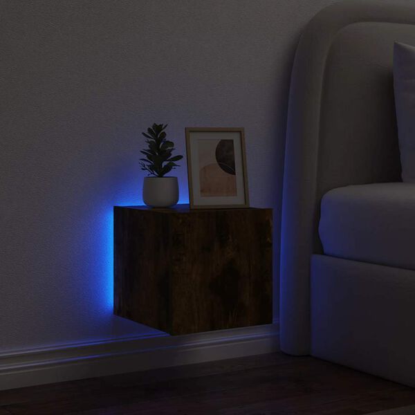 vidaXL Veggsj&oacute;nvarpssk&aacute;pur me&eth; LED lj&oacute;sum Reyklitu&eth; eik 30,5x35x30 cm