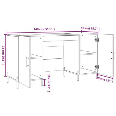 vidaXL Skrifborð Gráir Sonoma Eik 140x50x75 cm Samsettur Viður