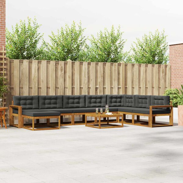 vidaXL &Uacute;ti s&oacute;fasett me&eth; p&uacute;&eth;i 9 pcs N&aacute;tt&uacute;rulegt og Antrac&iacute;t