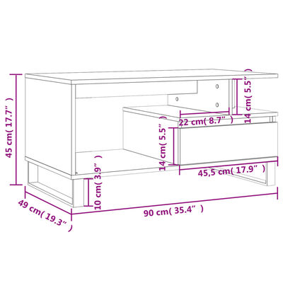 vidaXL Sófaborð Steypugrátt 90x49x45 cm Samsettur Viður