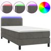 vidaXL H&oacute;lfa&eth; Springr&uacute;m me&eth; D&yacute;nu&LED D&ouml;kkgr&aacute;tt 90x190 cm Flauel