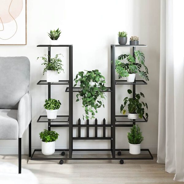 vidaXL Bl&oacute;mastandur &aacute; Hj&oacute;lum 94,5x24,5x91,5 cm Svart J&aacute;rn