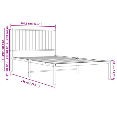 vidaXL Rúmgrind úr Málmi án Dýnu með Höfðagafli Svört 100x190 cm