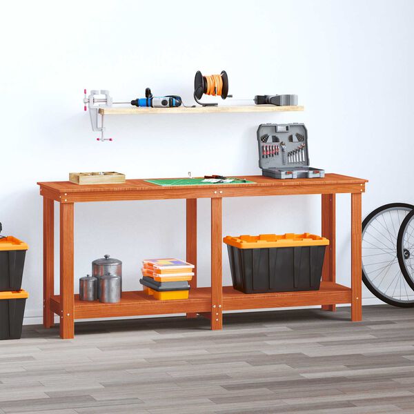 vidaXL Vinnubekkur me&eth; hillu VaxBr&uacute;nn 180 x 50 x 80 cm Mass&iacute;ft furuvi&eth;