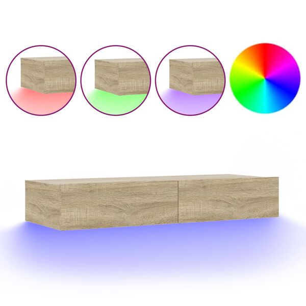 vidaXL Sj&oacute;nvarpssk&aacute;pur me&eth; LED Lj&oacute;sum Sonoma Eik 90x35x15,5 cm