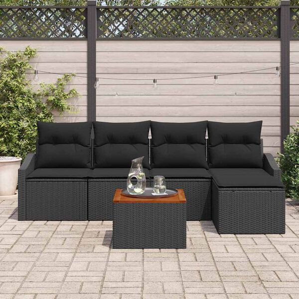 vidaXL Gar&eth;s&oacute;fa sett me&eth; geymslu 6 pcs Svartur p&oacute;l&yacute;rattan