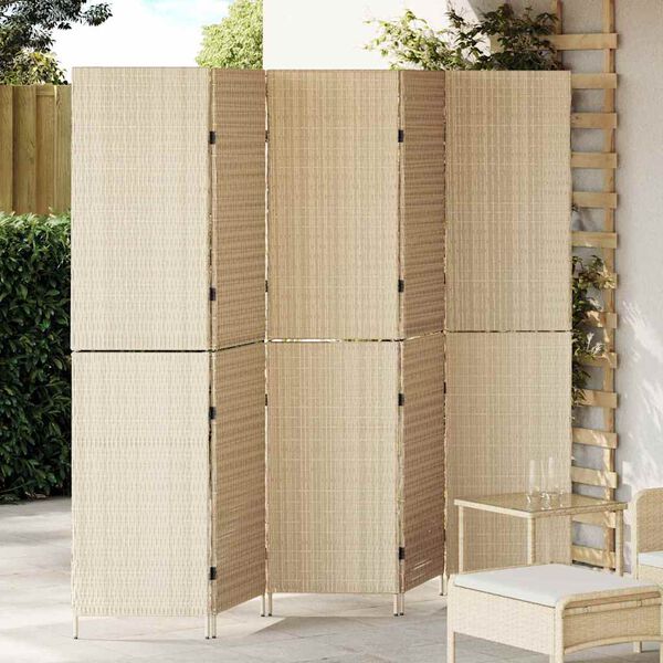 vidaXL Herbergaskiljari Drapplitaður 242 x 180 cm pólýrattan