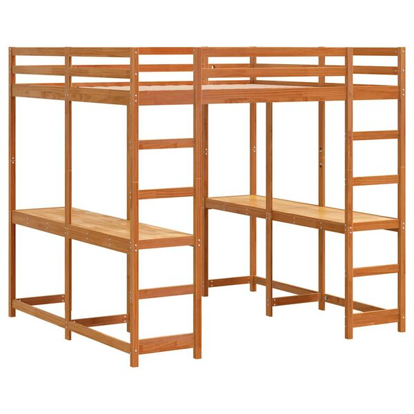 vidaXL Koja me&eth; Skrifbor&eth;i og Stiga 200x200 cm Vaxbr&uacute;nn Gegnheil Fura