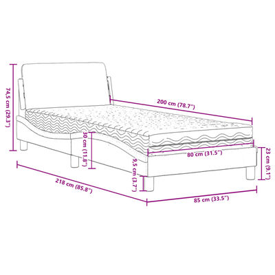 vidaXL Rúm með Dýnu Dökkgrár 80x200 cm Flauel