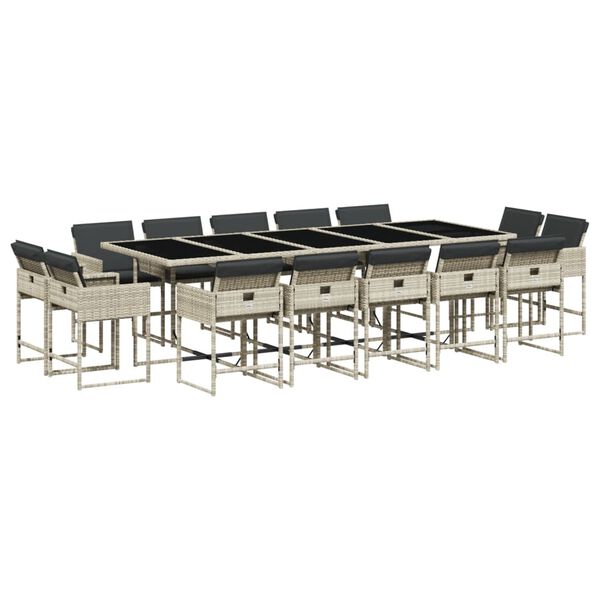 vidaXL 15 Stk. Gar&eth;bor&eth;stofusetti&eth; me&eth; P&uacute;&eth;um Lj&oacute;sgr&aacute;r P&oacute;l&yacute;rattan