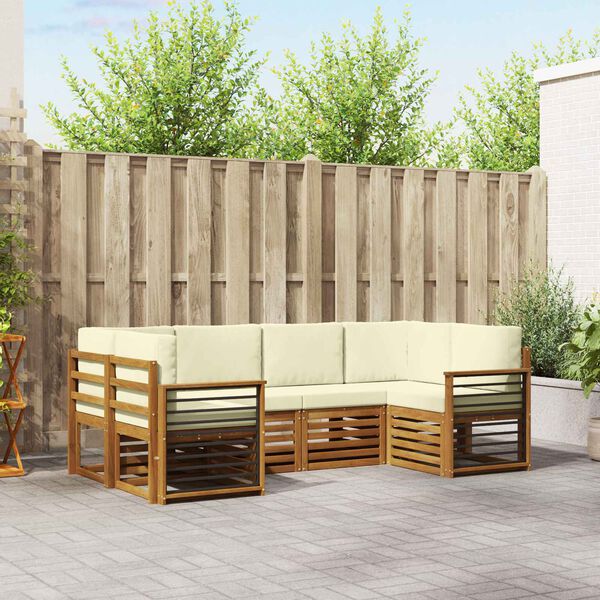 vidaXL S&oacute;fasett me&eth; p&uacute;&eth;i 6 pcs N&aacute;tt&uacute;rulegt og Krem Hrein akas&iacute;utr&eacute;