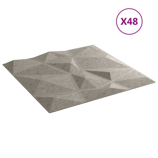 vidaXL Vegg&thorn;il 48 stk. Steypugr&aacute; 50x50 cm XPS 12 m&sup2; Demantsmynstur