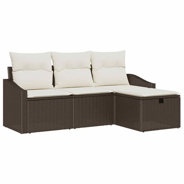 vidaXL Sófasett með púði með geymslu 4 pcs Brúnn pólýrattan