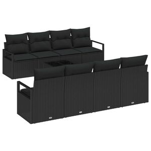 vidaXL Gar&eth;s&oacute;fa sett me&eth; p&uacute;&eth;i me&eth; geymslu 9 pcs Svartur p&oacute;l&yacute;rattan