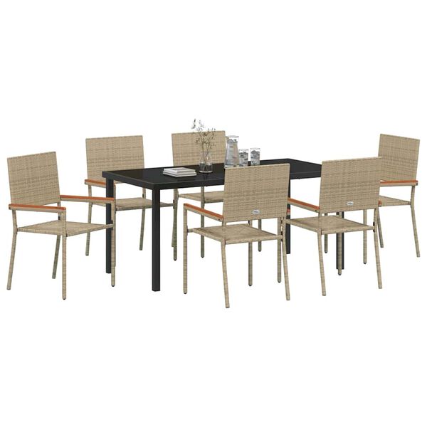 vidaXL Gar&eth;ur bor&eth;sett me&eth; p&uacute;&eth;i 7 pcs Drapplita&eth;ur p&oacute;l&yacute;rattan