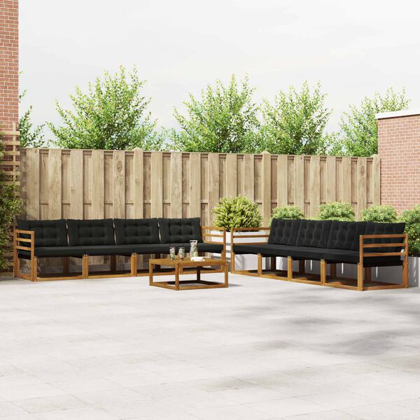 vidaXL &Uacute;ti s&oacute;fasett me&eth; p&uacute;&eth;i 9 pcs N&aacute;tt&uacute;rulegur og svartur