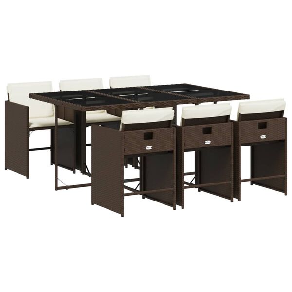 vidaXL 7 Parta Gar&eth;bor&eth;sett me&eth; Sessum Br&uacute;nt P&oacute;l&yacute;rattan