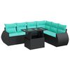 vidaXL 7 stykki gar&eth;s&oacute;fasett me&eth; p&uacute;&eth;um Black Poly Rattan Acacia