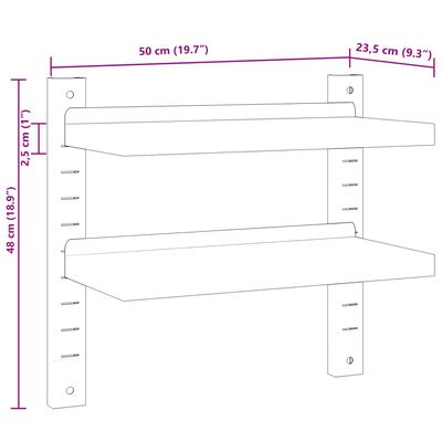 vidaXL 2 Hæða Vegghilla 50x23,5x60 cm Silfurlitað Ryðfrítt Stál