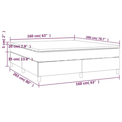 vidaXL Hólfað Springrúm með Dýnu Ljósgrár 160x200 cm Flauel