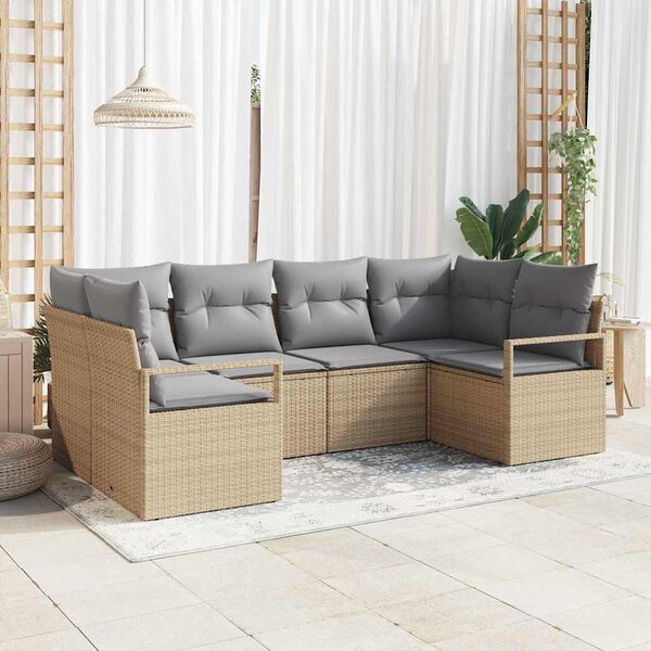 vidaXL Sófasett með púði 6 pcs Drapplitaður pólýrattan