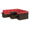 vidaXL 9 stykkja gar&eth;s&oacute;fasett me&eth; p&uacute;&eth;um Br&uacute;nt P&oacute;l&yacute;rattan Akas&iacute;uvi&eth;ur