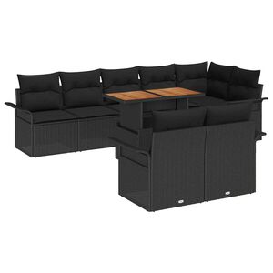 vidaXL Gar&eth;s&oacute;fa sett me&eth; p&uacute;&eth;i 9 pcs Svartur p&oacute;l&yacute;rattan