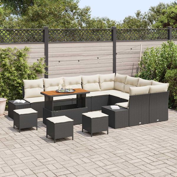 vidaXL Gar&eth;s&oacute;fa sett me&eth; geymslu 13 pcs Svartur Poly rattan