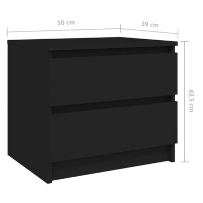 vidaXL Náttborð 2 stk. Svart 50x39x43,5 cm Samsettur Viður