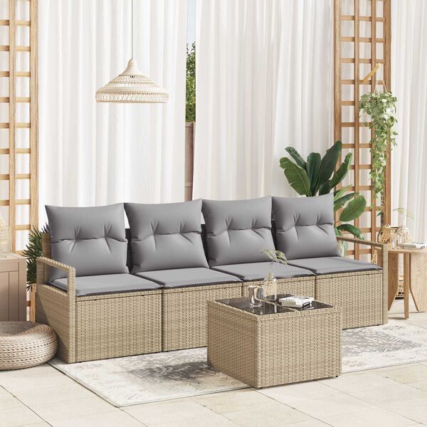 vidaXL S&oacute;fasett me&eth; p&uacute;&eth;i me&eth; geymslu 5 pcs Beige og Gr&aacute;tt p&oacute;l&yacute;rattan