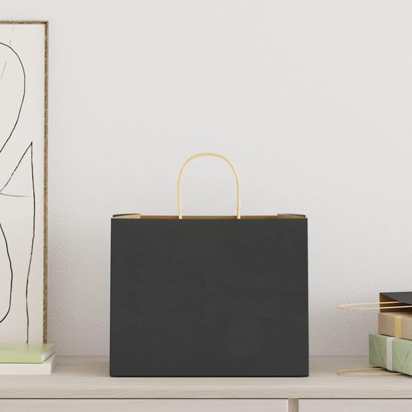 vidaXL Papp&iacute;rspokar 50 stk me&eth; Handf&ouml;ngum Svartir 32x22x24 cm