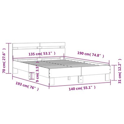 vidaXL Rúmgrind með Höfuðgafli Hvítt 135x190 cm Samsettur Viður