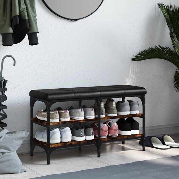 vidaXL Sk&oacute;bekkur Reyklitu&eth; Eik 82x32x47 cm Samsettur Vi&eth;ur