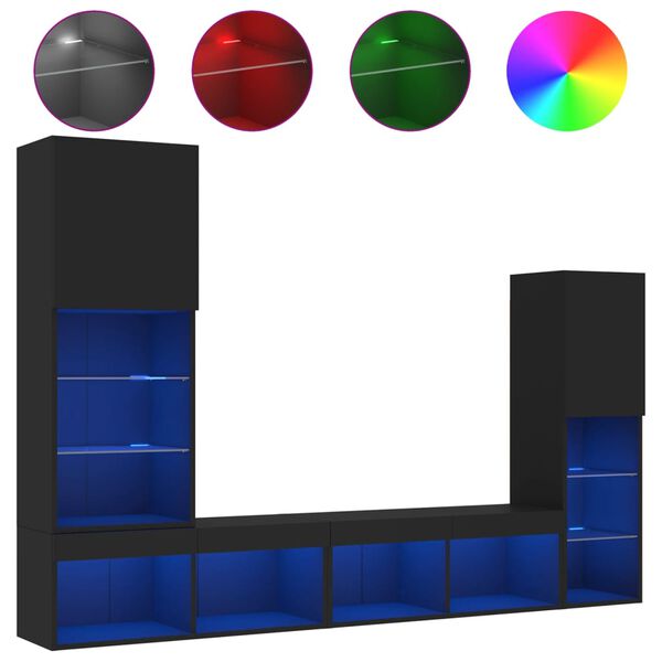 vidaXL 4 Parta Veggsj&oacute;nvarpseiningar me&eth; LED Svartur Samsettur Vi&eth;ur