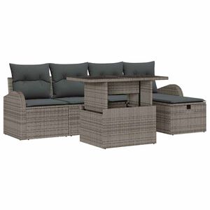 vidaXL Gar&eth;s&oacute;fa sett me&eth; p&uacute;&eth;i me&eth; geymslu 6 pcs Gr&aacute;r Poly rattan