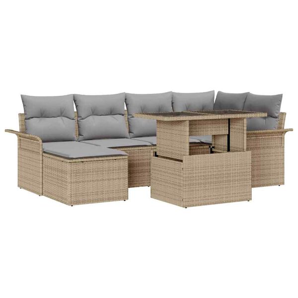 vidaXL Gar&eth;s&oacute;fa sett me&eth; p&uacute;&eth;i 7 pcs Drapplita&eth;ur Poly rattan