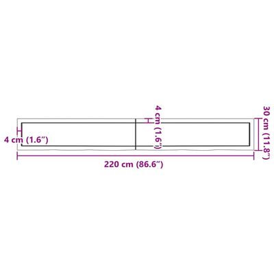 vidaXL Baðherbergisborðplata Brúnn 220x30x(2-6)cm Meðhöndlaður Viður