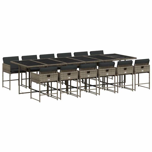 vidaXL 13 Parta Gar&eth;s&oacute;fasett me&eth; Sessum Gr&aacute;tt P&oacute;l&yacute;rattan